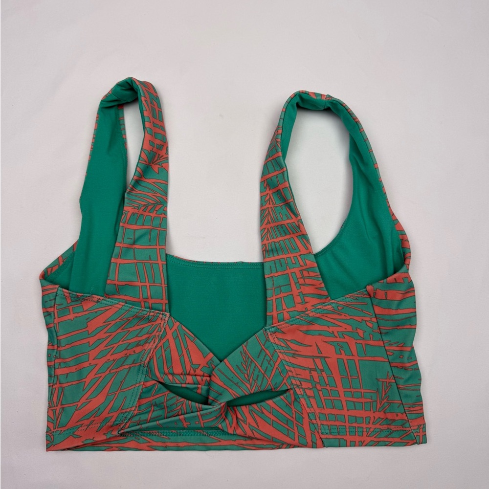 Forever 21 Twist Front Sports Bra Medium Green Coral Palm Print Activewear - Picture 3 of 8